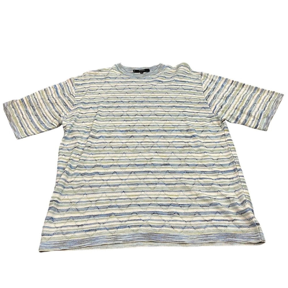 Raffi Linea Uomo Knit Shirt Mens M Blue Green Striped Pointelle Made in Italy